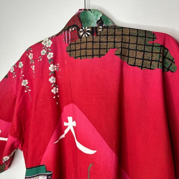 Made In Japan Red Floral Pagoda Multicolor Japanese Kimono and Matching Belt OS - Picture 10 of 15